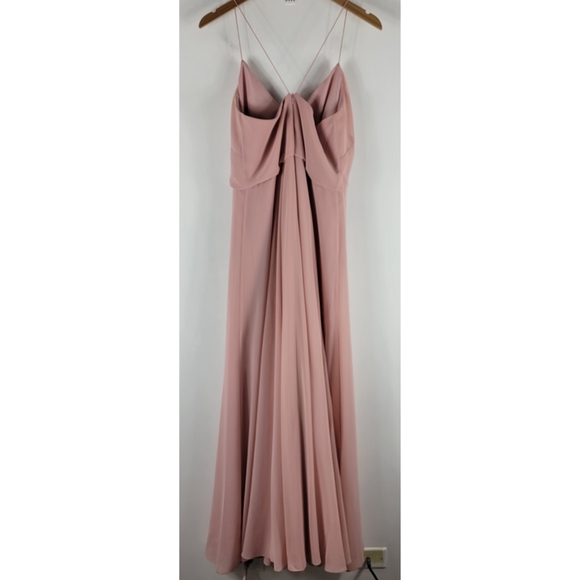 Jenny Yoo Inesse Chiffon Blouson Spaghetti Strap Flowy A Line Maxi Dress Gown - Picture 3 of 11
